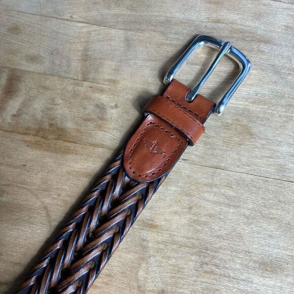 Dockers Men's Brown Braided Leather & Faux Leather Belt Silver Metal Buckle - XL - Picture 6 of 10